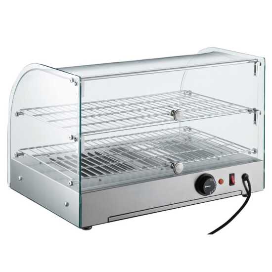 Marchia HCA45 22" curved glass countertop hot food display warmer, designed for keeping food warm and ready to serve, perfect for showcasing hot snacks, sandwiches, and more in cafés or convenience stores.