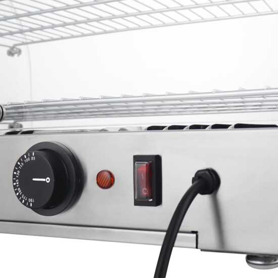 Marchia HCA45 22" curved glass countertop hot food display warmer, designed for keeping food warm and ready to serve, perfect for showcasing hot snacks, sandwiches, and more in cafés or convenience stores.