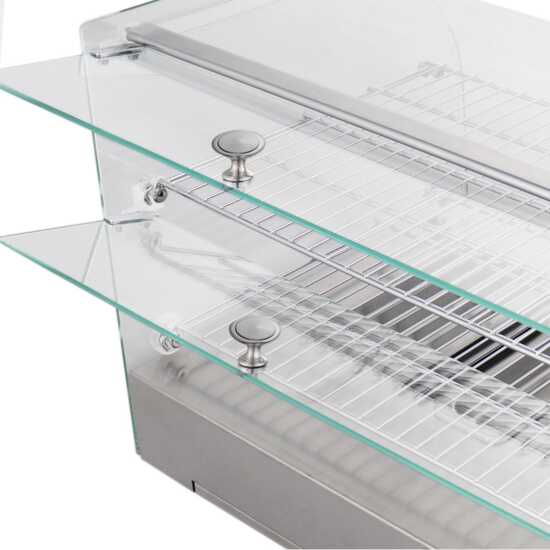 Marchia HCA45 22" curved glass countertop hot food display warmer, designed for keeping food warm and ready to serve, perfect for showcasing hot snacks, sandwiches, and more in cafés or convenience stores.