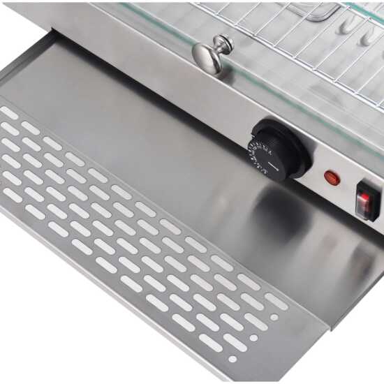 Marchia HCA45 22" curved glass countertop hot food display warmer, designed for keeping food warm and ready to serve, perfect for showcasing hot snacks, sandwiches, and more in cafés or convenience stores.