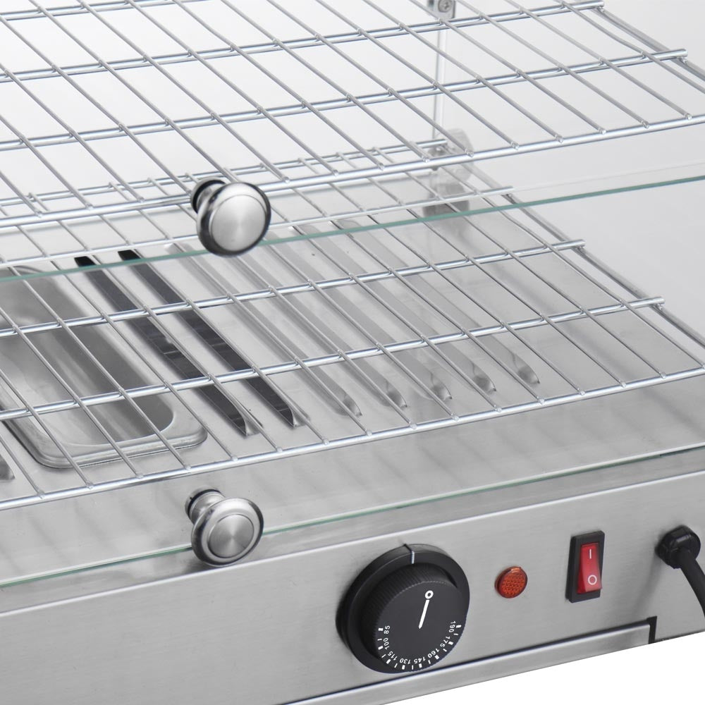 Marchia HSA50 22" straight glass countertop hot food display warmer, ideal for keeping hot snacks, sandwiches, and meals warm and visible, perfect for cafés, delis, or convenience stores.