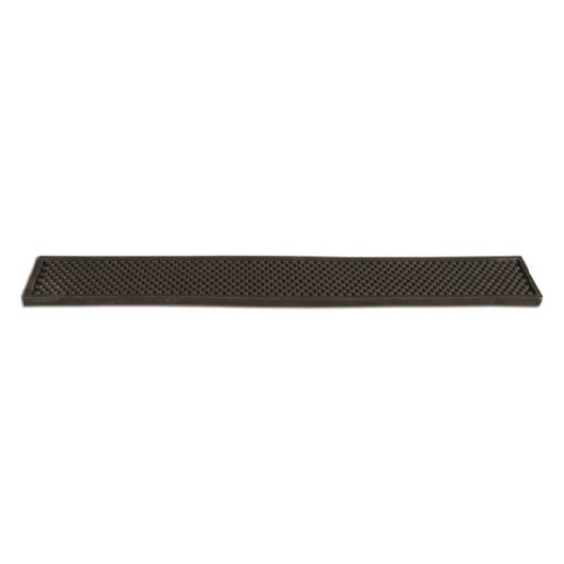 Bar Maid Bar Rail Mat 12/Pack made of thermoplastic rubber, it catches small spills and promotes drainage when glasses are placed upside down on it. Its one-piece construction eases cleaning by eliminating additional pieces and crevices.