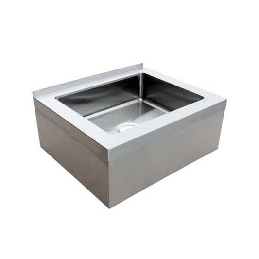 The Prepline 33" stainless steel floor mop sink features robust 16-gauge construction with a 28" x 20" x 6" bowl, providing an efficient and durable solution for cleaning and maintaining hygiene in commercial kitchens.