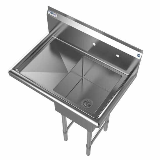 The Prepline 28" stainless steel one-compartment commercial sink with a right drainboard and a 14" x 16" bowl provides a reliable and efficient solution for food preparation and cleaning in busy commercial kitchens.