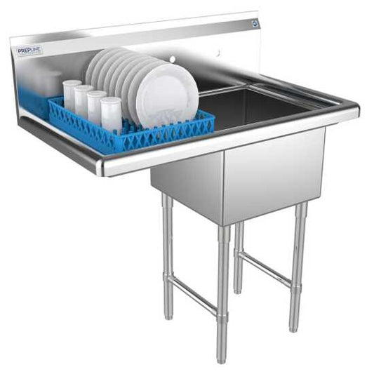 The Prepline 38" stainless steel one-compartment commercial sink with a left drainboard and 18" x 18" bowl offers a durable and efficient cleaning solution for food prep in busy commercial kitchens.