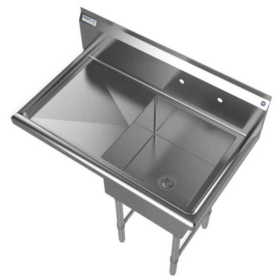 The Prepline 38" stainless steel one-compartment commercial sink with a left drainboard and 18" x 18" bowl offers a durable and efficient cleaning solution for food prep in busy commercial kitchens.
