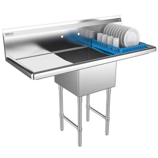 The Prepline 54" stainless steel one-compartment commercial sink with both left and right drainboards and an 18" x 18" bowl provides a spacious, efficient cleaning solution for busy commercial kitchens.