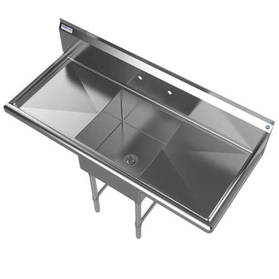 The Prepline 54" stainless steel one-compartment commercial sink with both left and right drainboards and an 18" x 18" bowl provides a spacious, efficient cleaning solution for busy commercial kitchens.