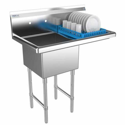 The Prepline 38" stainless steel one-compartment commercial sink with a right drainboard and 18" x 18" bowl offers a durable, spacious solution for food prep and cleaning in busy commercial kitchens.