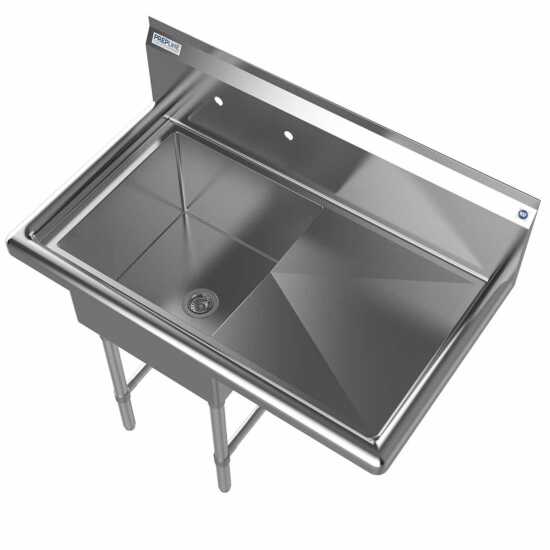 The Prepline 38" stainless steel one-compartment commercial sink with a right drainboard and 18" x 18" bowl offers a durable, spacious solution for food prep and cleaning in busy commercial kitchens.