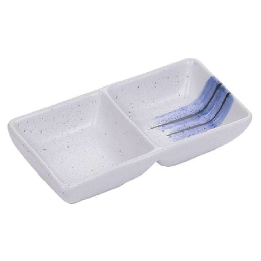 Yanco Double Sauce Dish OC-4031 is a stylish and practical addition to your tableware collection. Featuring two 2-ounce compartments, this rectangular dish is perfect for serving sauces, dips, or condiments. Crafted from high-quality porcelain with a durable glazed finish, it offers both elegance and long-lasting performance. The dish showcases a sophisticated white and blue Ocean Collection design, enhancing the presentation of your meals. 