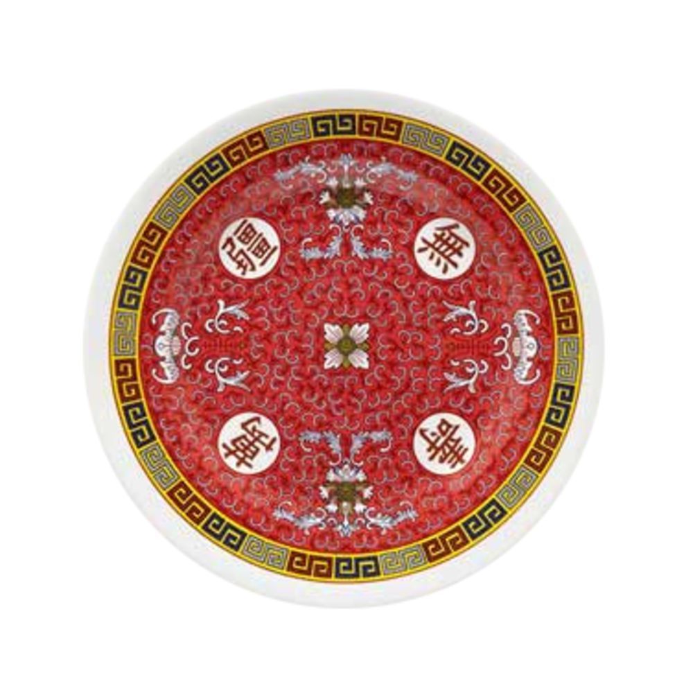 Yanco Round Plate LG-1006 It is made from durable and reliable melamine material, which makes the plate look like ceramics. You can use this stylish plate to serve any dish you want. For example, you can use it for rice, noodles, appetizers or hot meals. The Longevity collection has an elegant and stylish design. Performed in red color, it will perfectly fit any restaurant environment. Whether it's an Italian, Japanese or American cuisine, it will subtly emphasize the atmosphere.