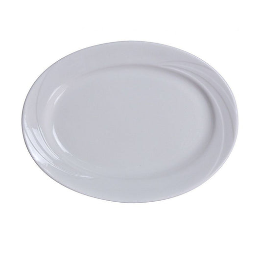Yanco Oval Platter MM-14 is a versatile and elegant serving solution for any dining establishment. Made from durable bone-white porcelain, this oval platter features a wide rim for easy handling and a sleek design that enhances food presentation. Its sturdy construction makes it safe for use in the dishwasher, oven, and microwave. Whether serving shared appetizers, plated entrées, or decadent desserts, this platter is an excellent choice for restaurants, banquet halls, and hotels.