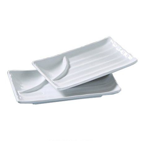 Yanco Divided Rectangular Plate OK-210 It is made from durable and reliable melamine material, which makes the plate look like ceramics. You can use this stylish plate to serve any dish you want. For example, you can use it for serving sushi, salads, side dishes, or other Asian cuisine appetizers. The Osaka collection has an elegant and stylish design. Performed in white color, it will perfectly fit any restaurant environment. 