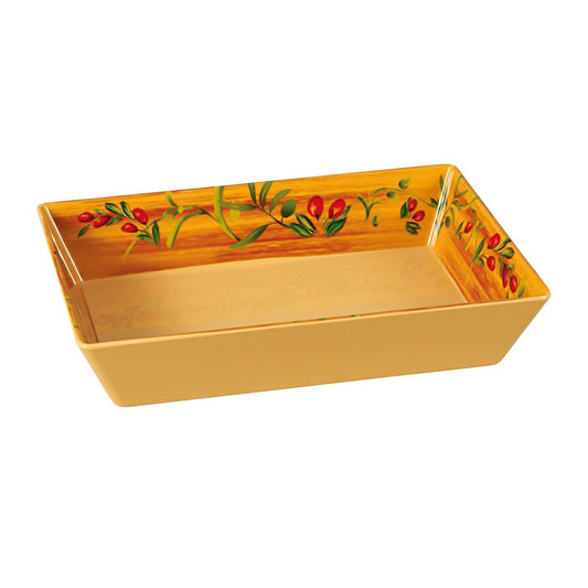 Yanco Rectangular Tray OL-618 6/Pcs This scalloped edge tray is ideal for serving hot or cold appetizers, slices of bread, desserts, and other food for the entire table. Made from melamine material, it is popular for being reliable and having an unbreakable structure. The stylish Olive collection has a distinctive appearance featuring dinnerware With a glossy finish. It can be used in restaurants and catered events, outdoor dining areas, diners and cafes, and even hotels and poolside parties.