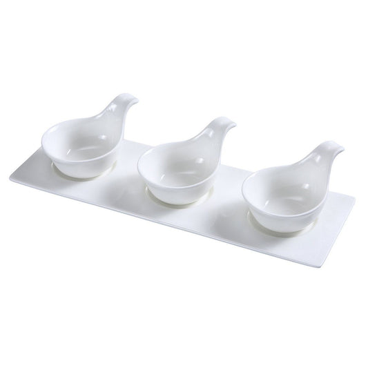Yanco Three Spoon With Tray PS-723 12/Pcs is a refined and practical addition to your tableware collection, designed for serving small portions of herbs, spices, dips, and sauces. This set includes three 2-ounce porcelain spoons, each 3.25 inches long, placed neatly on a 13.5x4.5-inch tray. The high-quality porcelain features a smooth glaze finish, enhancing the elegance of your table setting. 