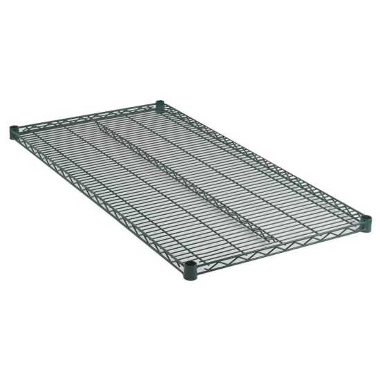 18" x 72" green epoxy wire shelf is a durable and versatile storage solution ideal for both commercial and home kitchens. This NSF-listed shelf boasts excellent resistance to rust and corrosion, making it perfect for humid environments. The eye-catching green epoxy finish not only adds a pop of color but also allows for easy cleaning and maintenance. With ample space for organizing kitchen supplies, equipment, and food items, this wire shelf significantly enhances efficiency and organization in any workspac