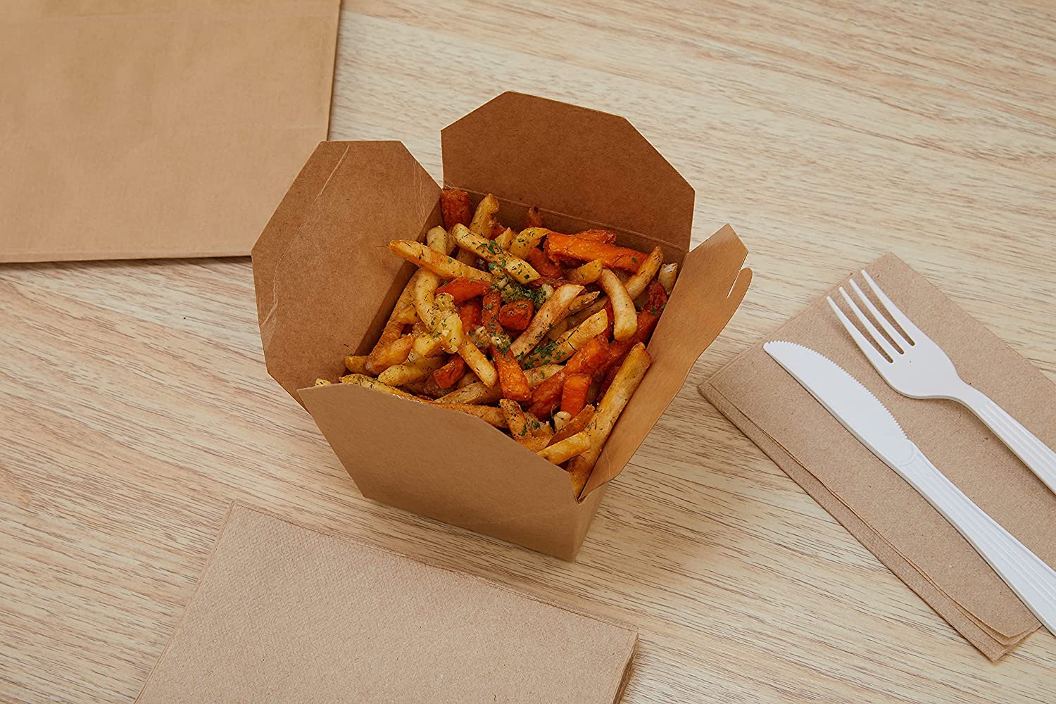 Paper Take Out no assembly container Microwave safe Leak Resistant Kraft Paperboard Food Tray Ecofriendly container Biodegradeable Compostable Food Containers kraft lunchbox  folded to go box 26 ounce restaurant supplies food service supplies paper disposables heat resistant box 