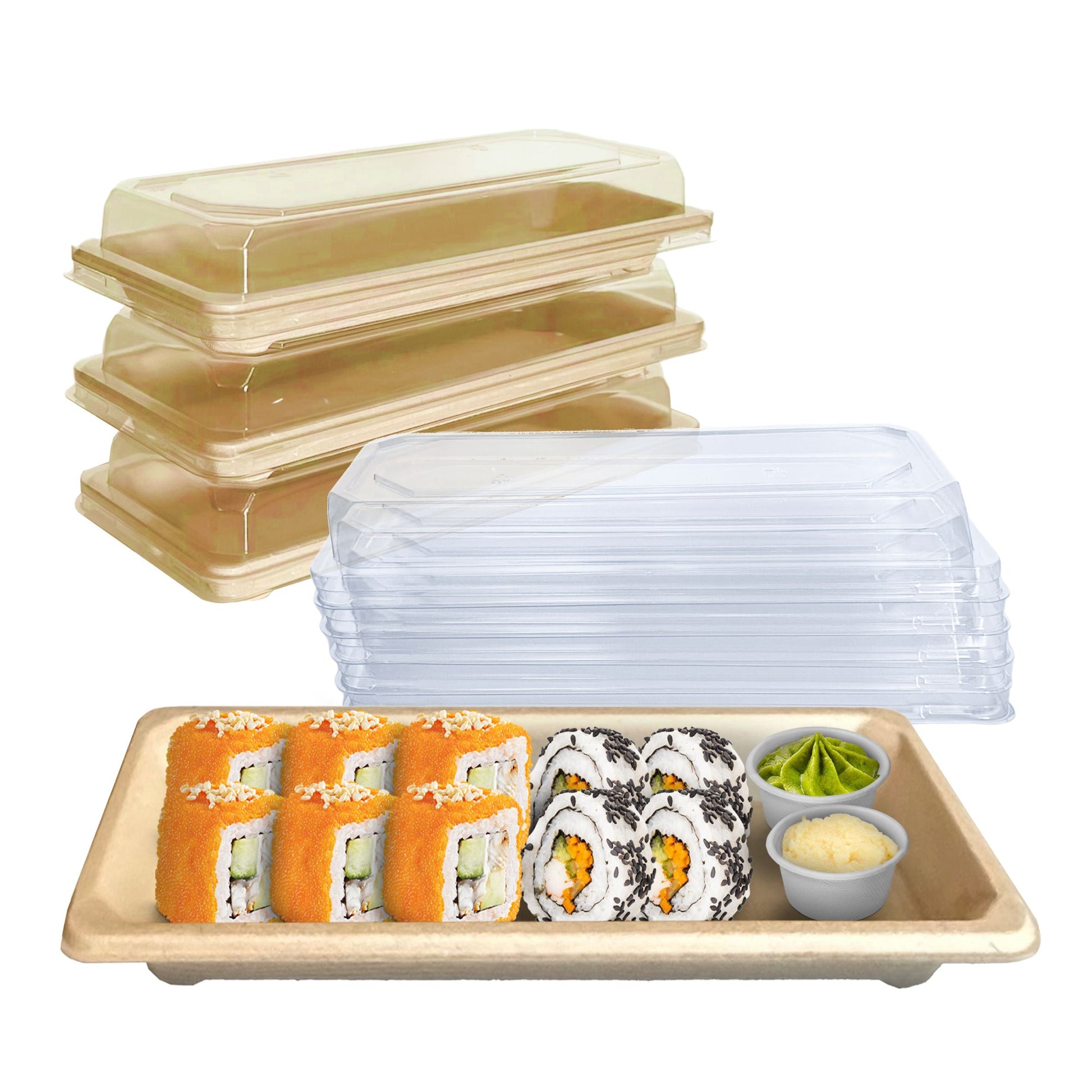 Compostable Packaging, Sustainable Sushi Tray, Eco-Friendly Food Packaging, Biodegradable Sushi Platter, Green Packaging Solution, Environmentally Friendly Tray, Zero-Waste Sushi Packaging, Bioplastics Sushi Tray, Earth-Friendly Sushi Container, Organic Waste Composting, Biodegradable Food Service, Natural Fiber Sushi Platter, Eco-conscious Sushi Packaging, Compostable Takeout Container