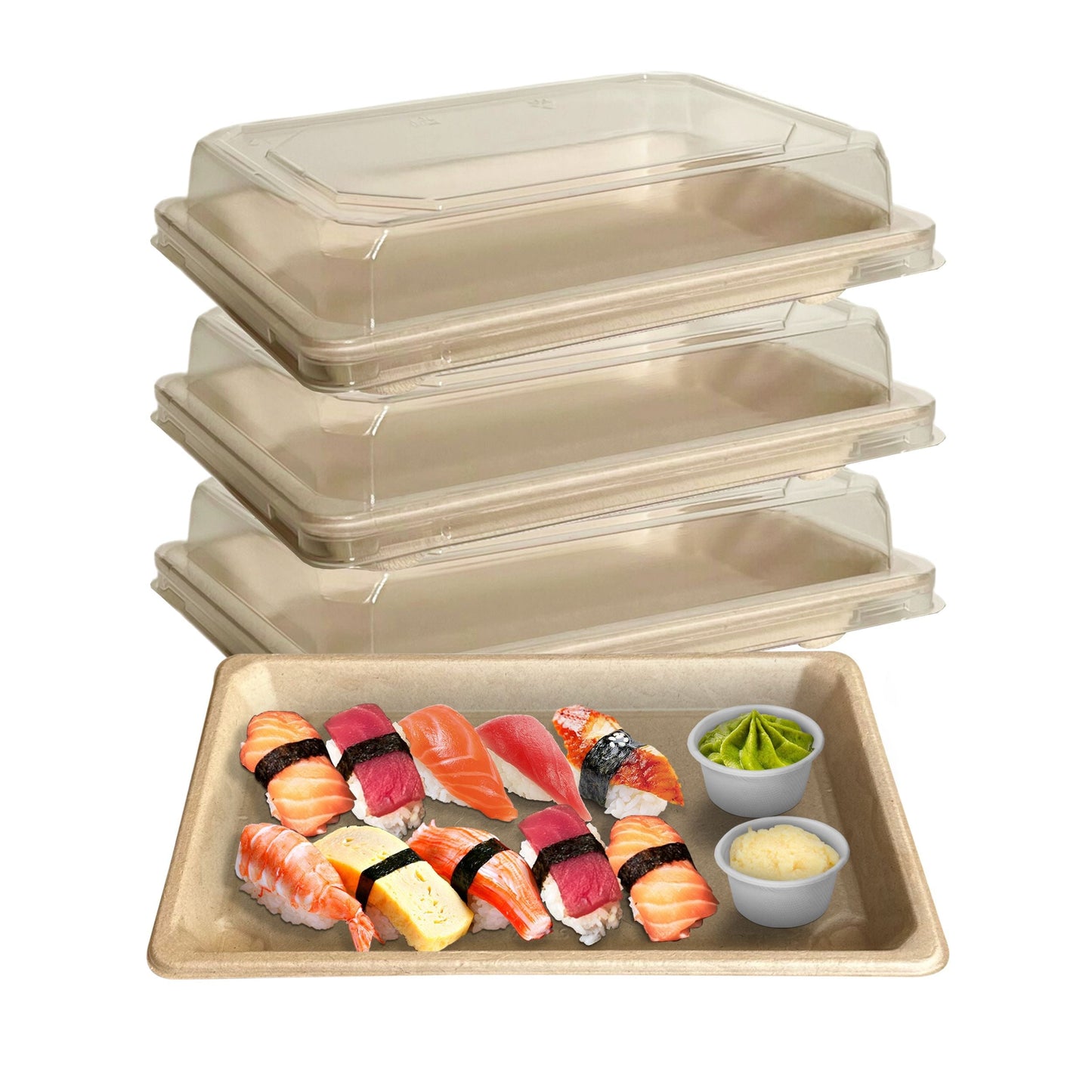 Compostable Packaging, Sustainable Sushi Tray, Eco-Friendly Food Packaging, Biodegradable Sushi Platter, Green Packaging Solution, Environmentally Friendly Tray, Zero-Waste Sushi Packaging, Bioplastics Sushi Tray, Earth-Friendly Sushi Container, Organic Waste Composting, Biodegradable Food Service, Natural Fiber Sushi Platter, Eco-conscious Sushi Packaging, Compostable Takeout Container