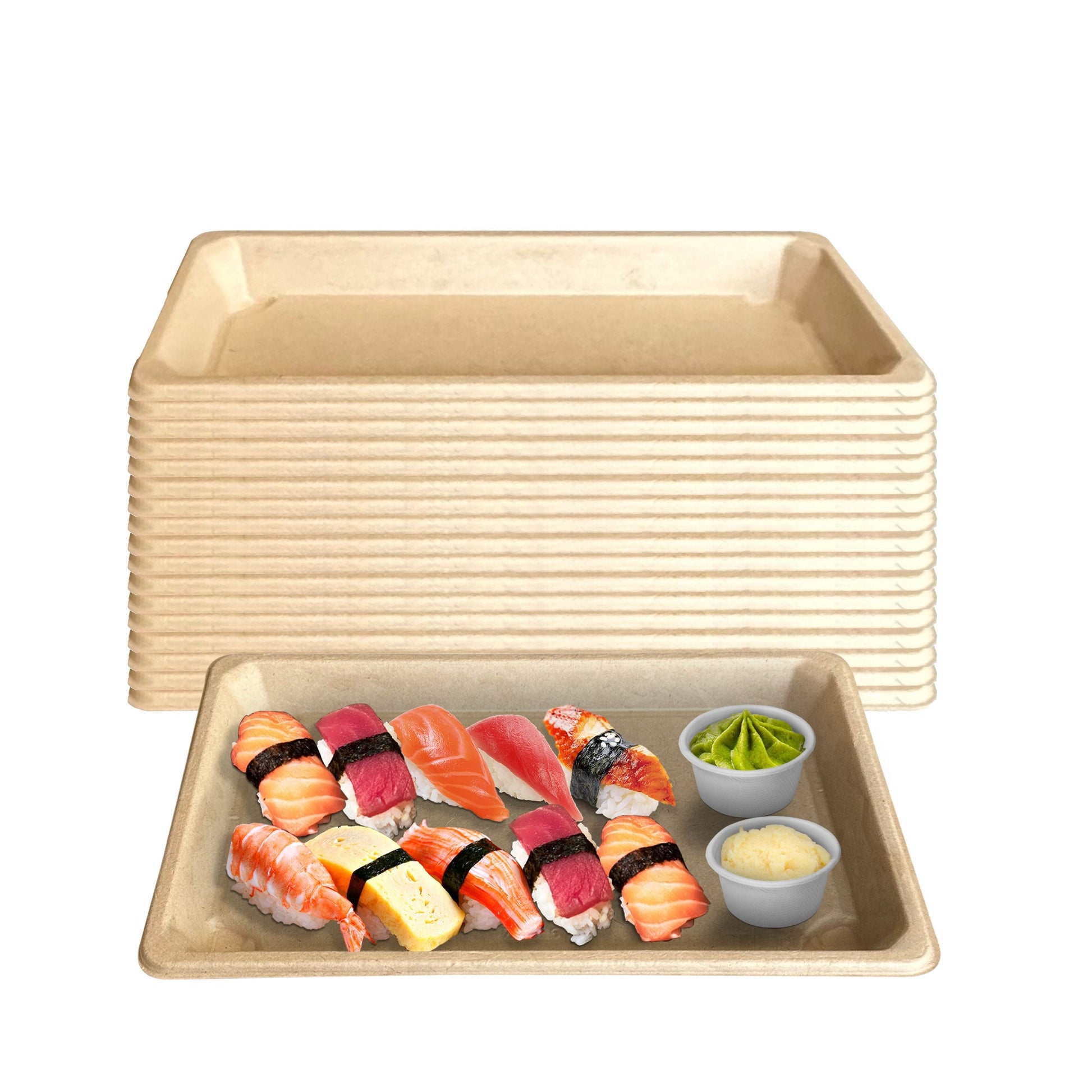 Compostable Packaging, Sustainable Sushi Tray, Eco-Friendly Food Packaging, Biodegradable Sushi Platter, Green Packaging Solution, Environmentally Friendly Tray, Zero-Waste Sushi Packaging, Bioplastics Sushi Tray, Earth-Friendly Sushi Container, Organic Waste Composting, Biodegradable Food Service, Natural Fiber Sushi Platter, Eco-conscious Sushi Packaging, Compostable Takeout Container
