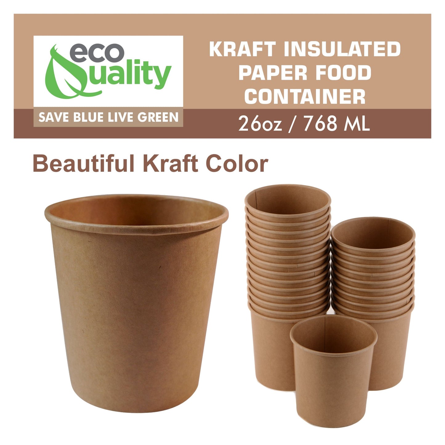 26oz Disposable Kraft Paper Food Soup Cup Ice Cream Yogurt Container