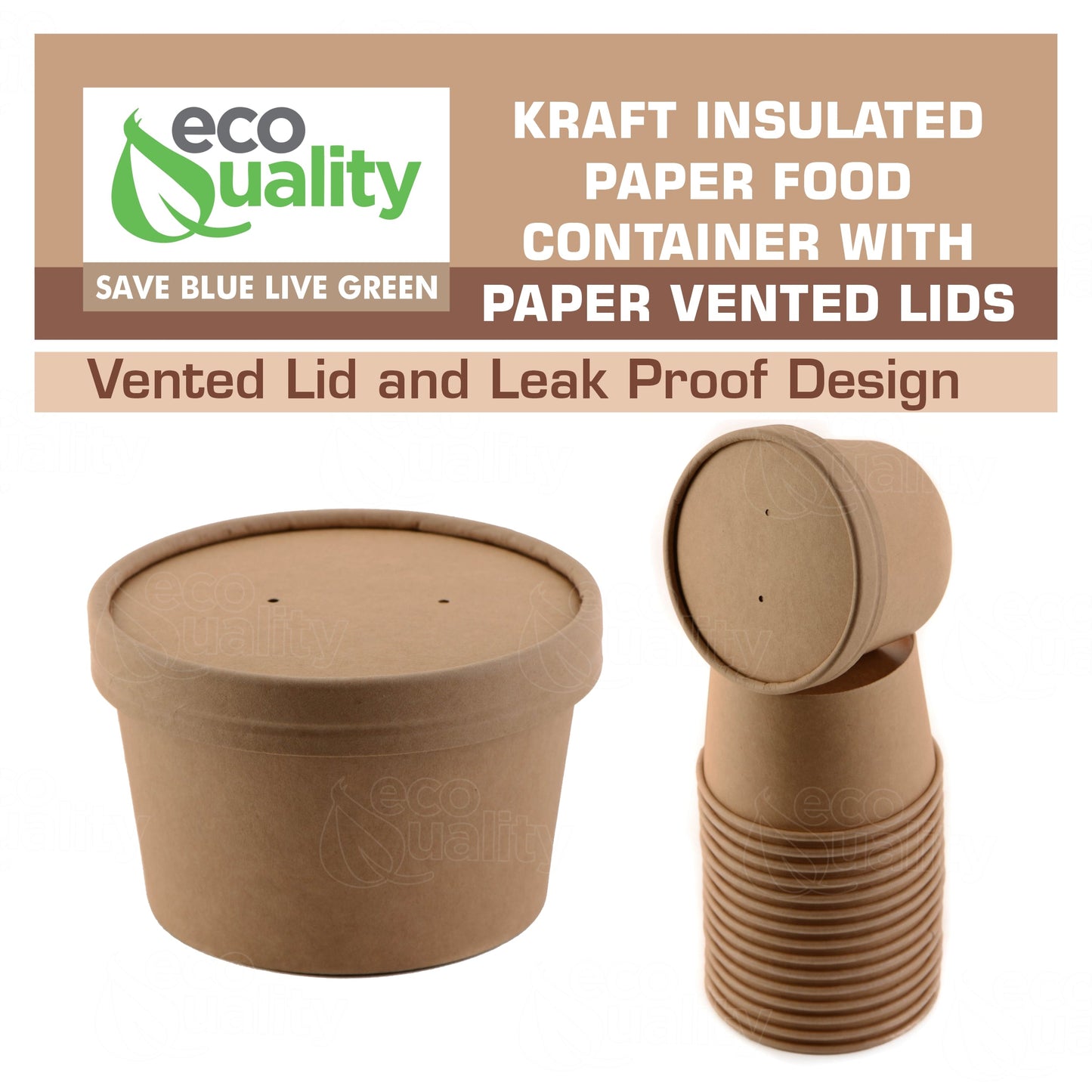 12oz Disposable Kraft Paper Food Soup Cup with Paper Vented Lid