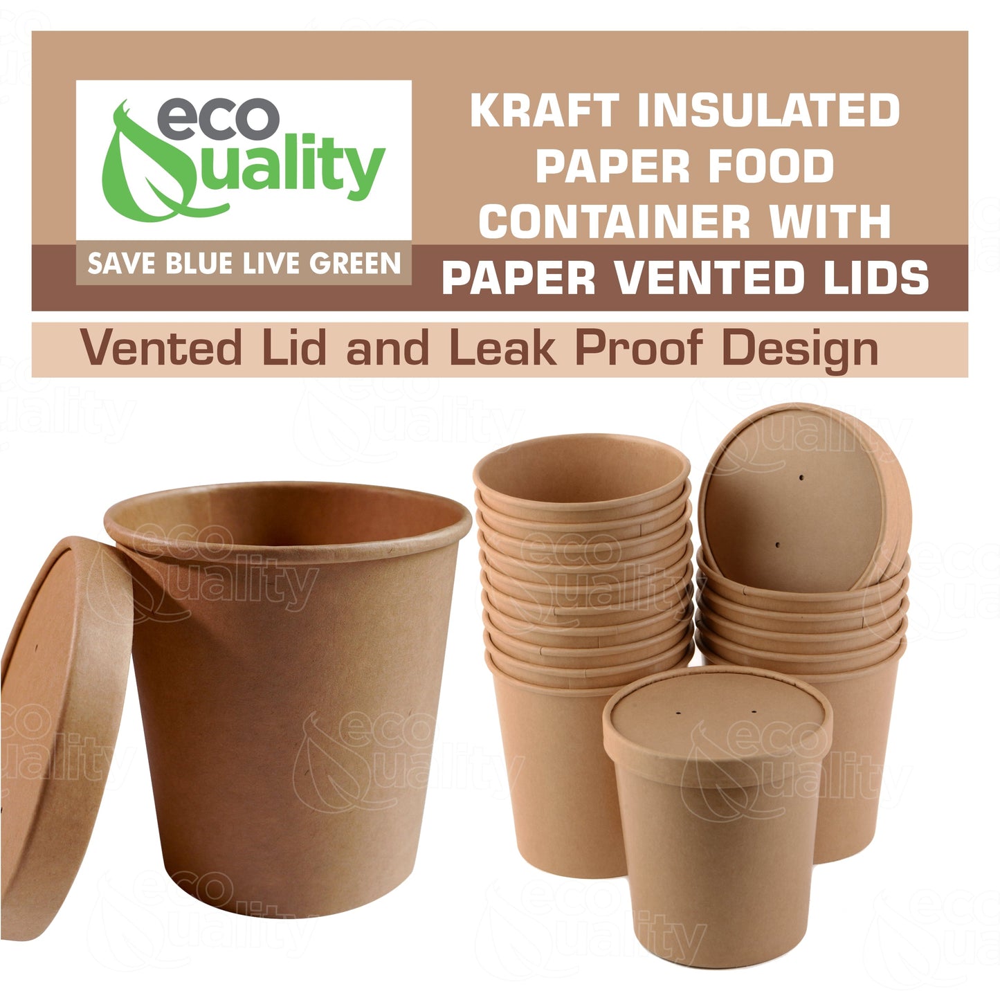 32oz Disposable Kraft Paper Food Soup Cup with Paper Vented Lid