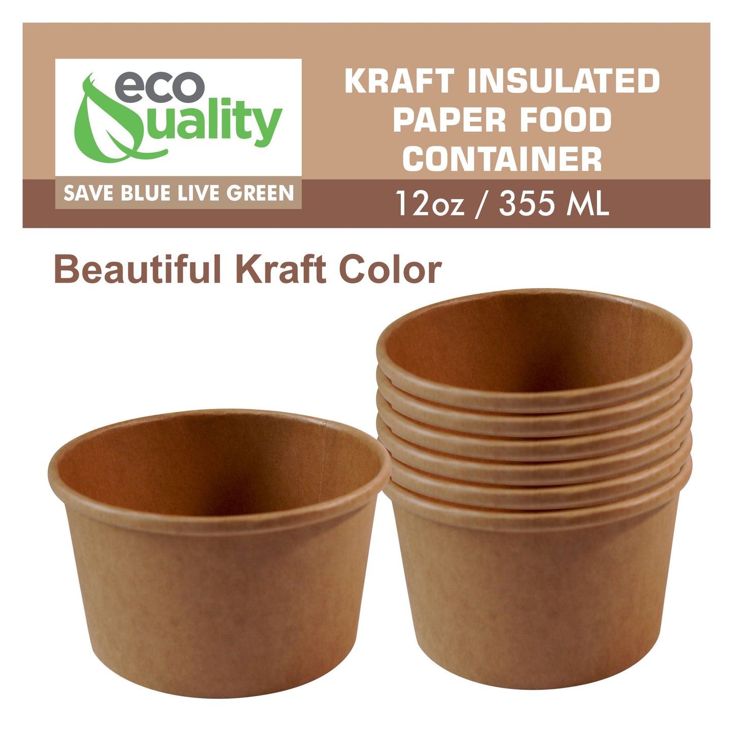 Ice cream soup yogurt cups Take out food container Nyc Restaurant cafe shop office home disposable catering supplies kraft Paper heavy duty strong sturdy leak free proof bulk economical wholesale ecoquality Ecofriendly compostable biodegradable 12 oz 12 ounces