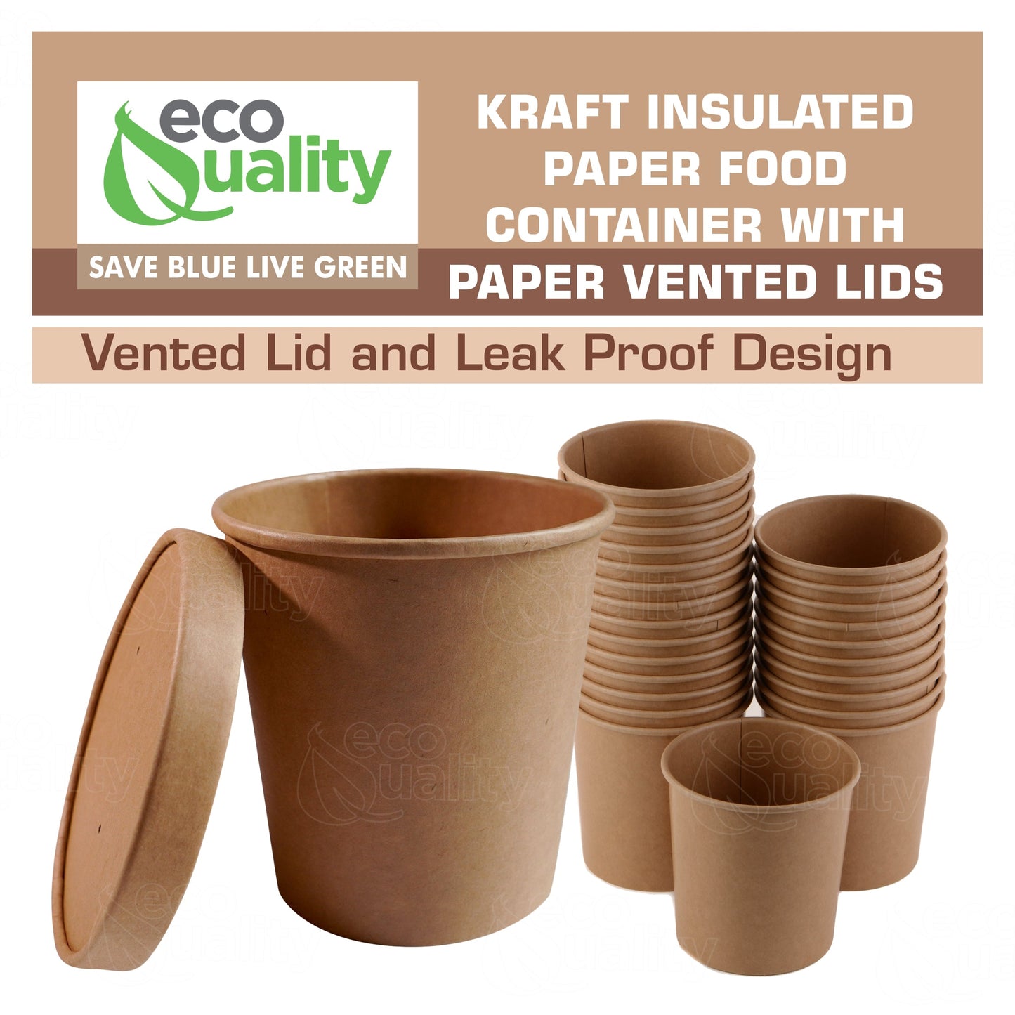 26oz Disposable Kraft Paper Food Soup Cup with Paper Vented Lid