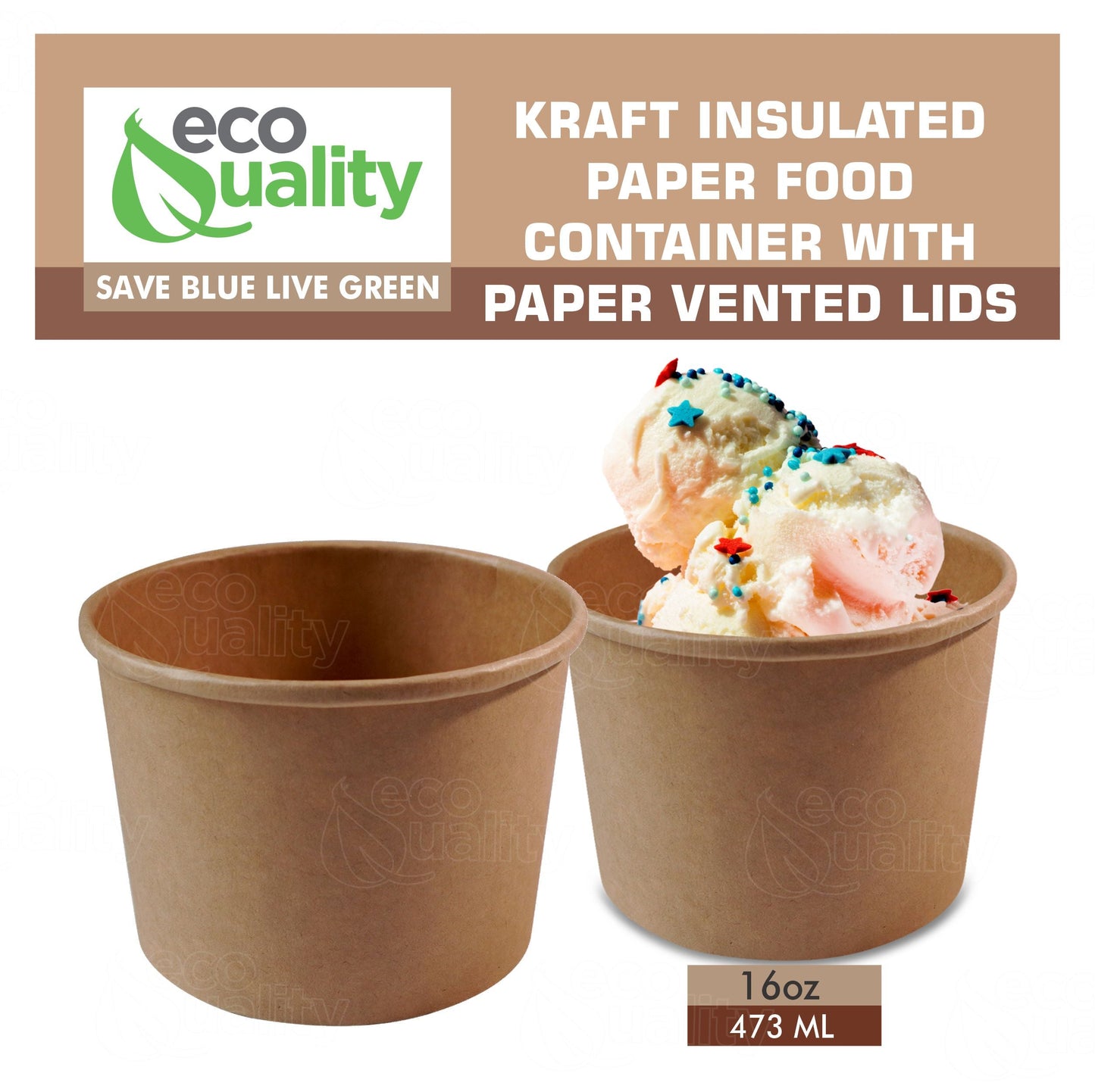 16oz Disposable Kraft Paper Food Soup Cup with Paper Vented Lid