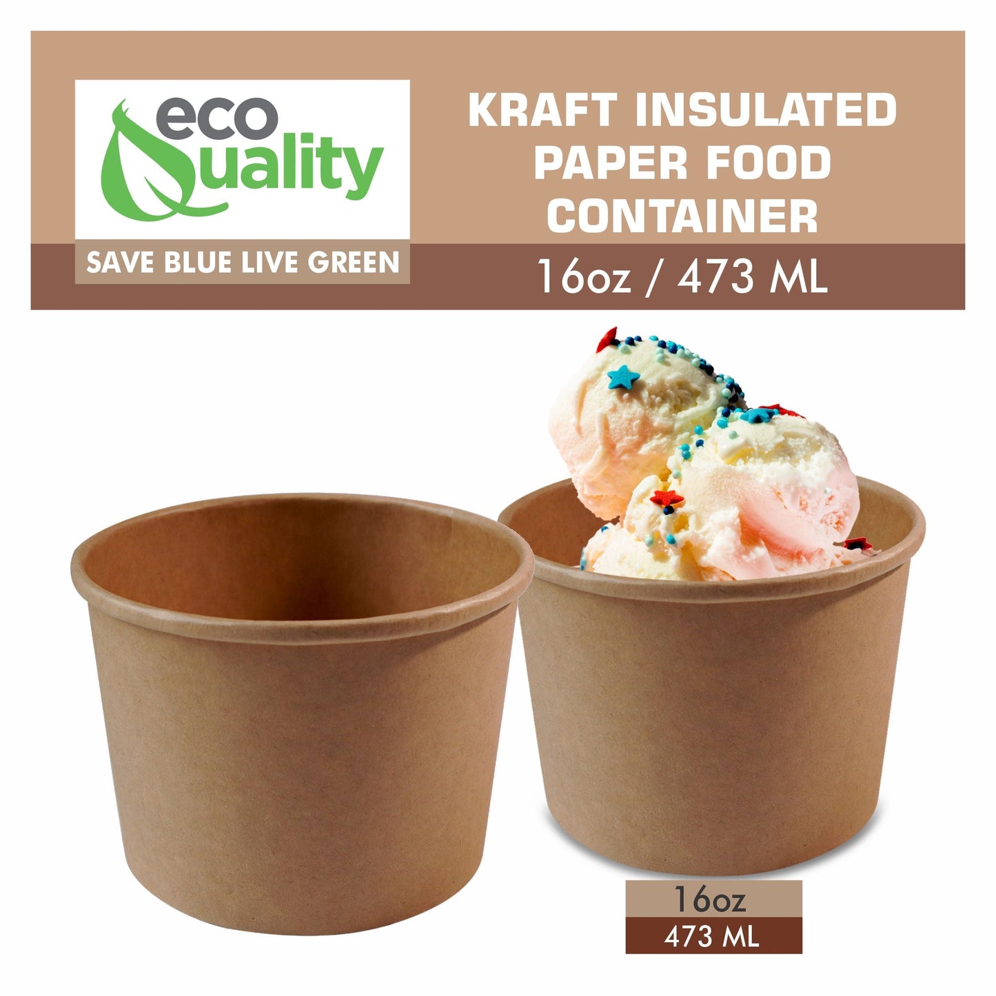 Ice cream soup yogurt cups Take out food container Nyc Restaurant cafe shop office home disposable catering supplies kraft Paper heavy duty strong sturdy leak free proof bulk economical wholesale ecoquality Ecofriendly compostable biodegradable