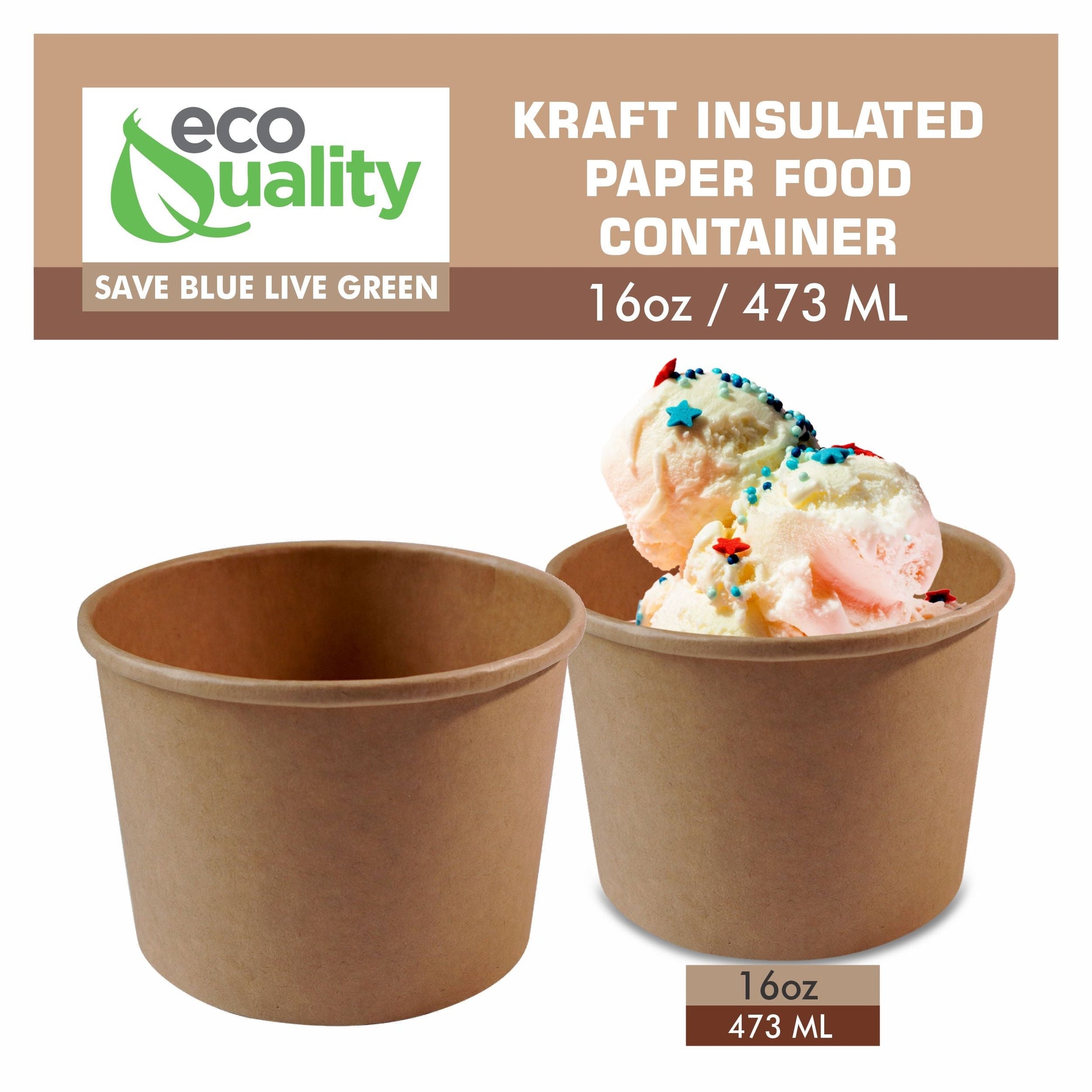 Ice cream soup yogurt cups Take out food container Nyc Restaurant cafe shop office home disposable catering supplies kraft Paper heavy duty strong sturdy leak free proof bulk economical wholesale ecoquality Ecofriendly compostable biodegradable
