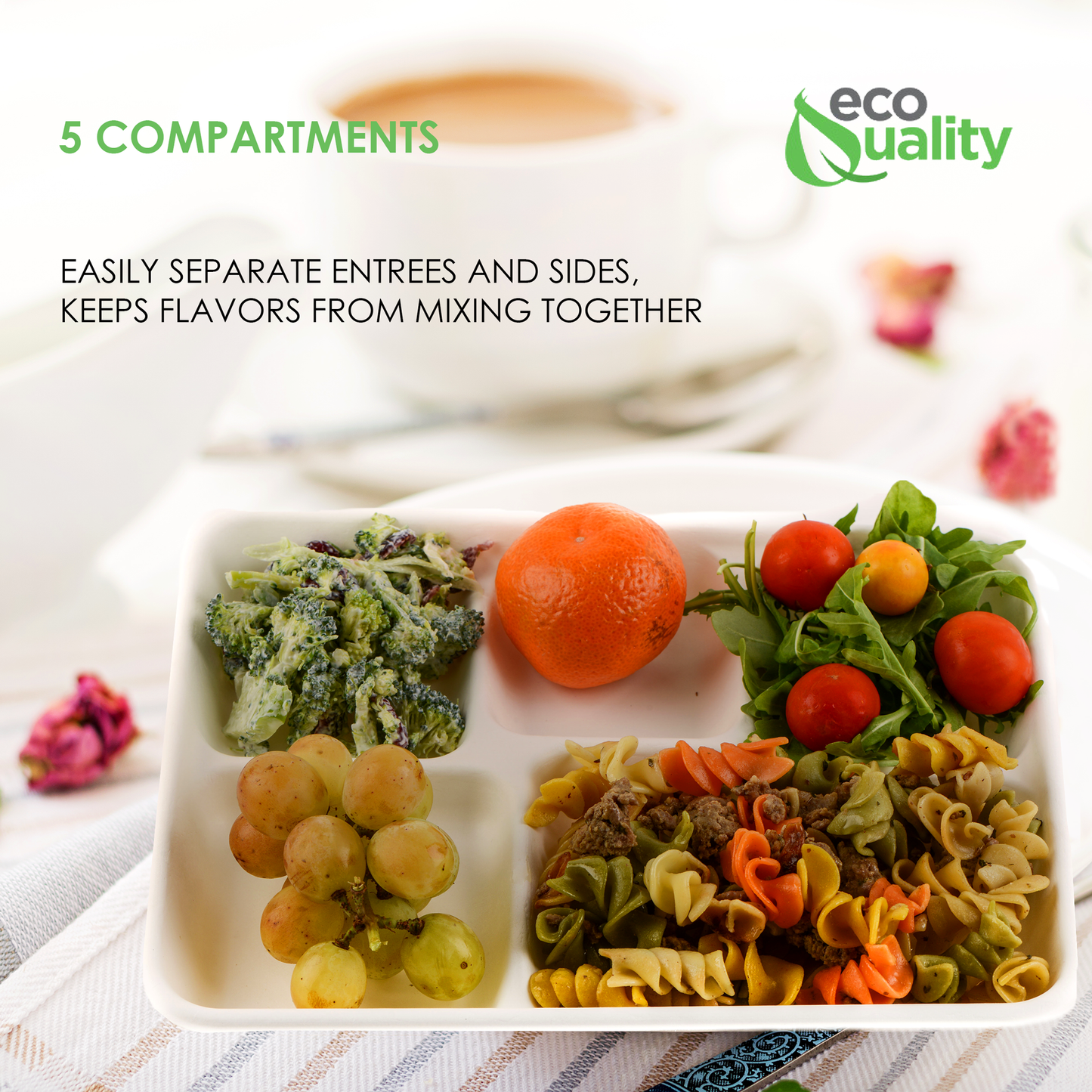 5 Compartment Compostable Sugarcane Lunch Tray