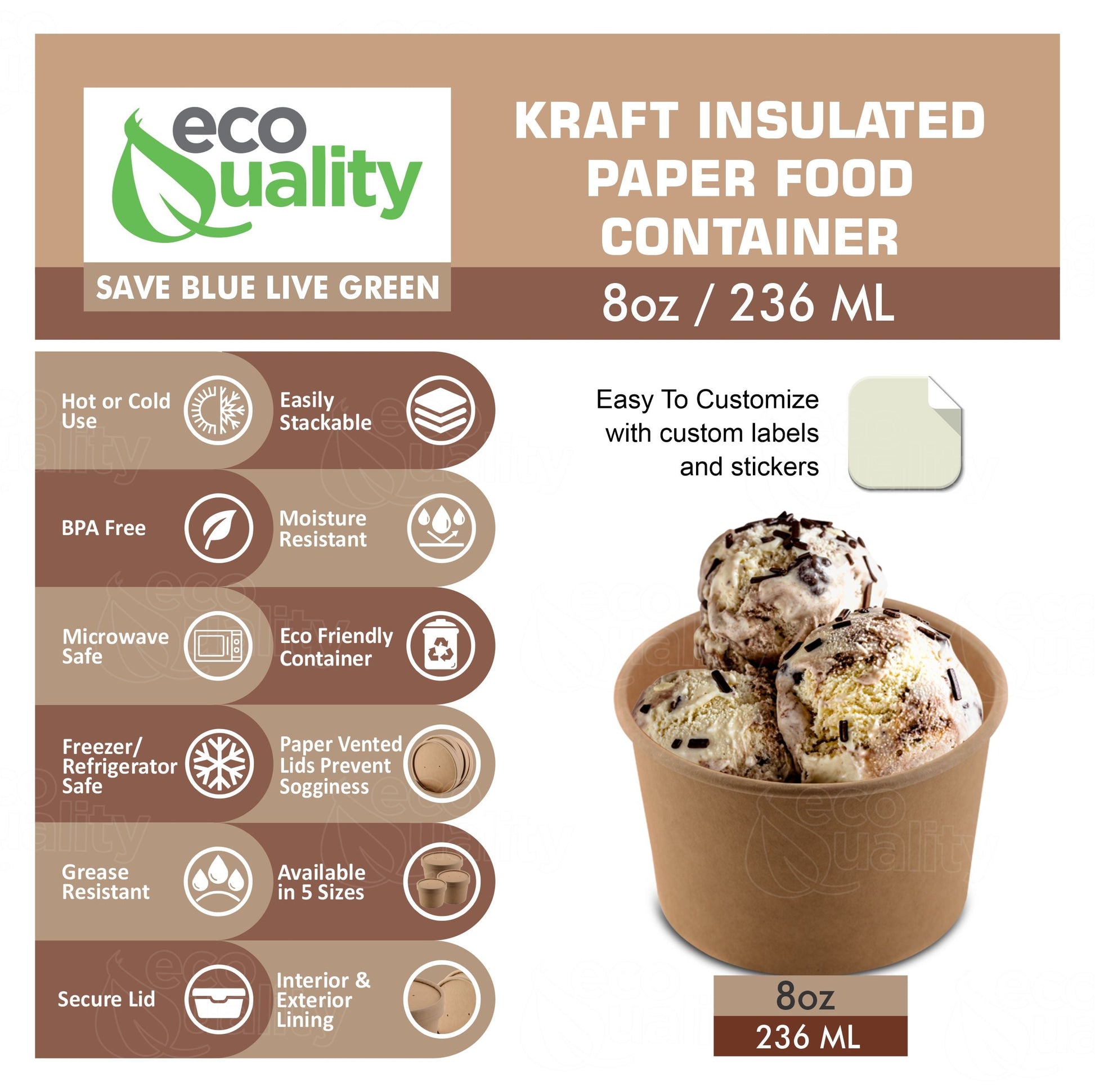 Ice cream soup yogurt cups Take out food container Nyc  Restaurant cafe shop office home disposable catering supplies kraft Paper heavy duty strong sturdy leak free proof   bulk economical wholesale ecoquality Ecofriendly compostable biodegradable  8oz 8 ounces
