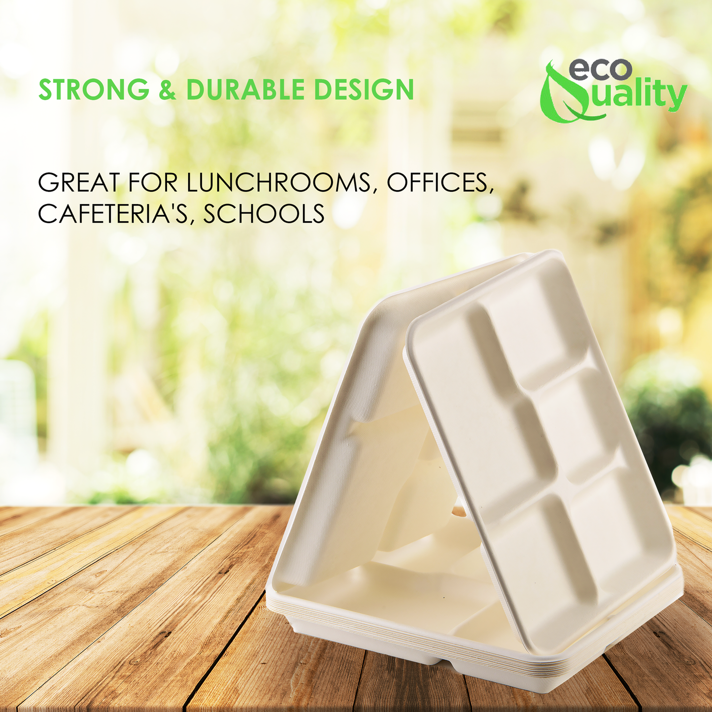 5 Compartment Compostable Sugarcane Lunch Tray