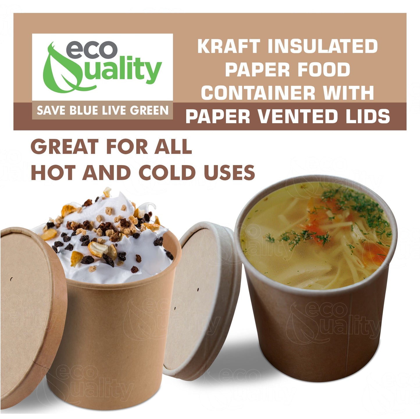 26oz Disposable Kraft Paper Food Soup Cup with Paper Vented Lid