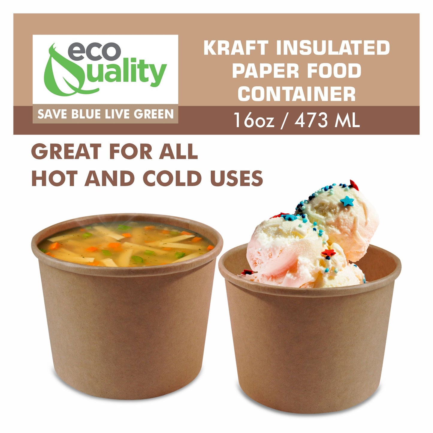 16oz Disposable Kraft Paper Food Soup Cup Ice Cream Yogurt Container