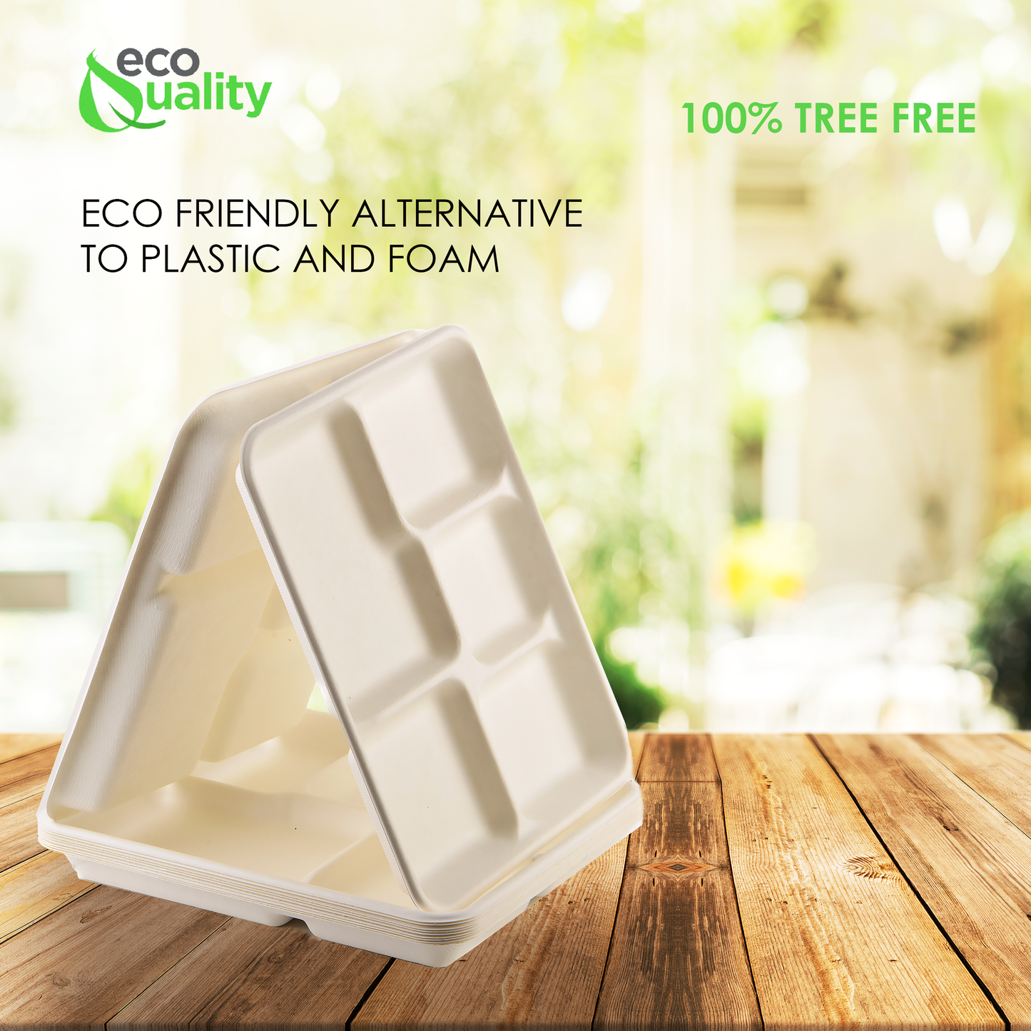 5 Compartment Compostable Sugarcane Lunch Tray