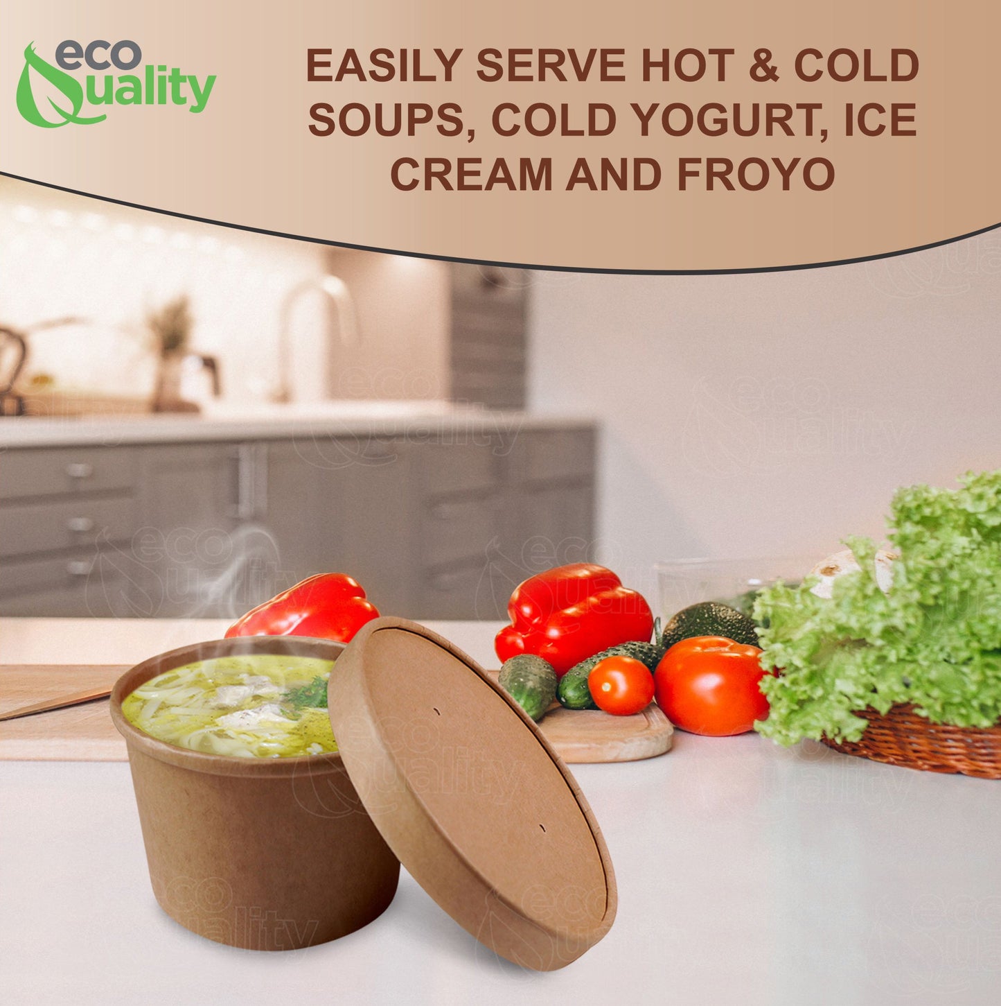 12oz Disposable Kraft Paper Food Soup Cup with Paper Vented Lid