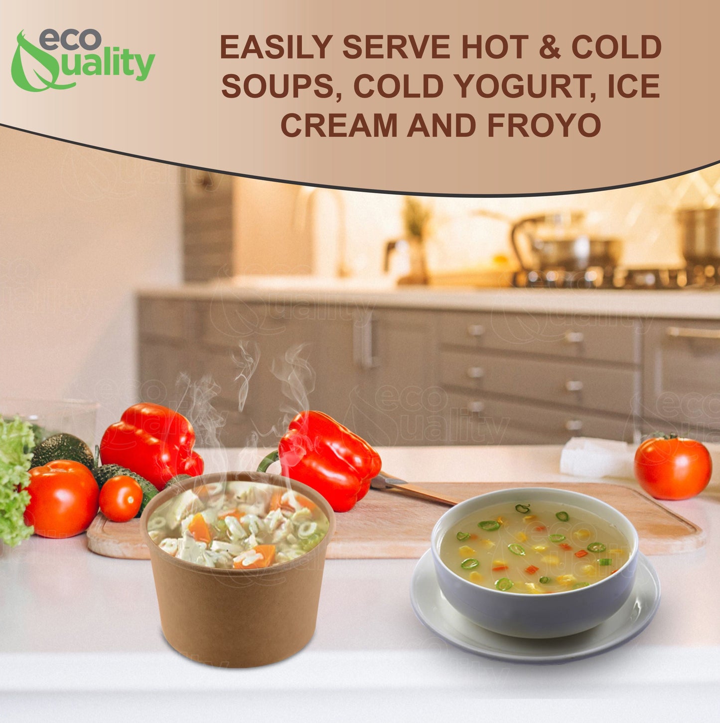 Ice cream soup yogurt cups Take out food container Nyc Restaurant cafe shop office home disposable catering supplies kraft Paper heavy duty strong sturdy leak free proof bulk economical wholesale ecoquality Ecofriendly compostable biodegradable