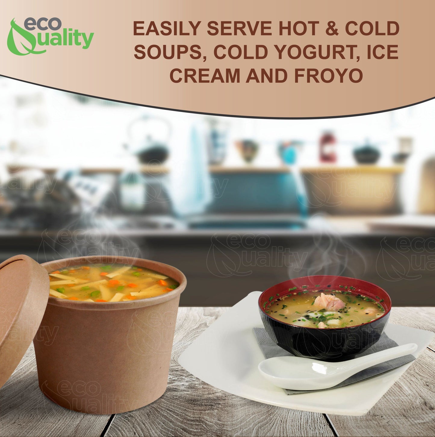 16oz Disposable Kraft Paper Food Soup Cup with Paper Vented Lid