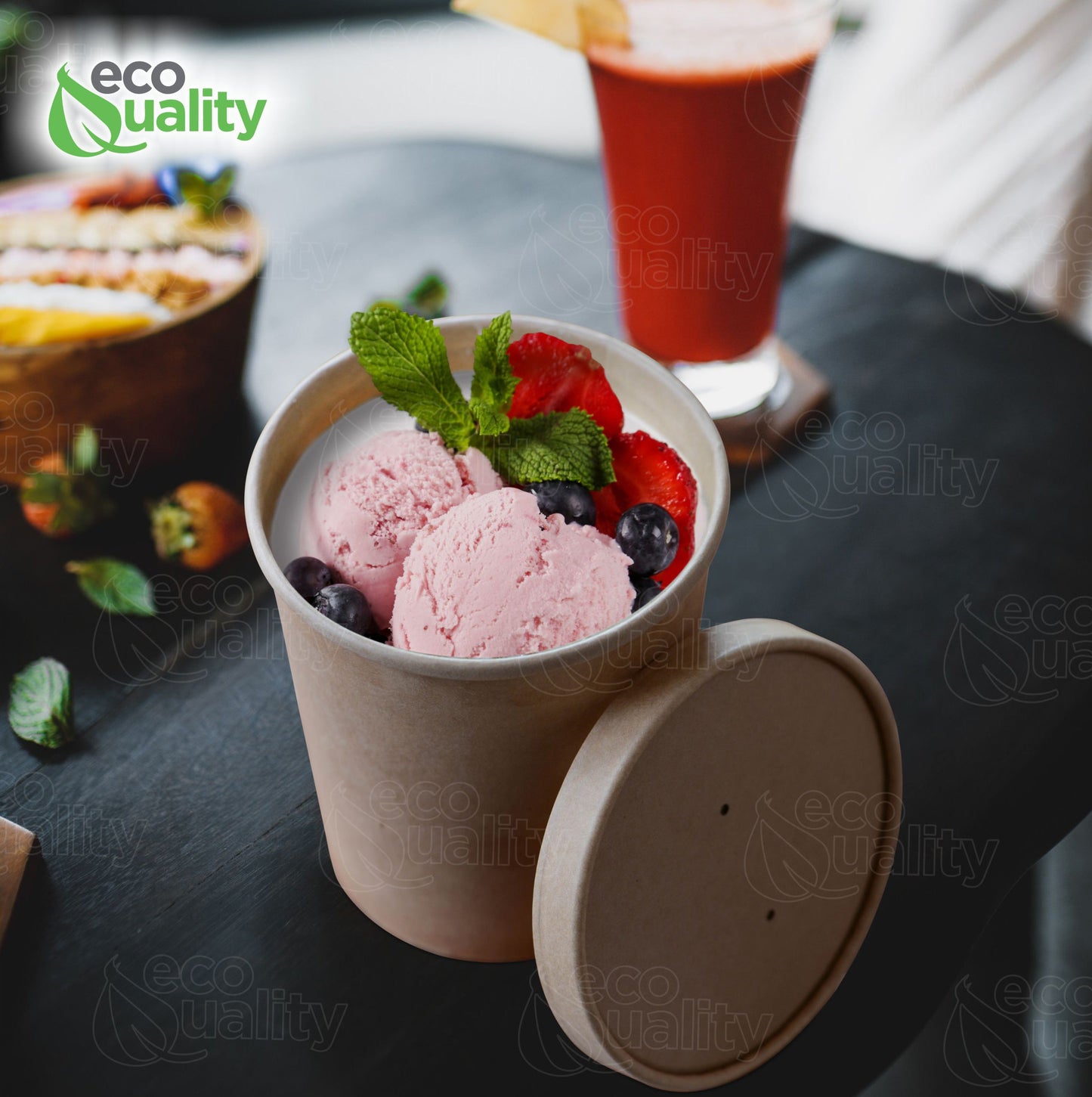32oz Disposable Kraft Paper Food Soup Cup with Paper Vented Lid
