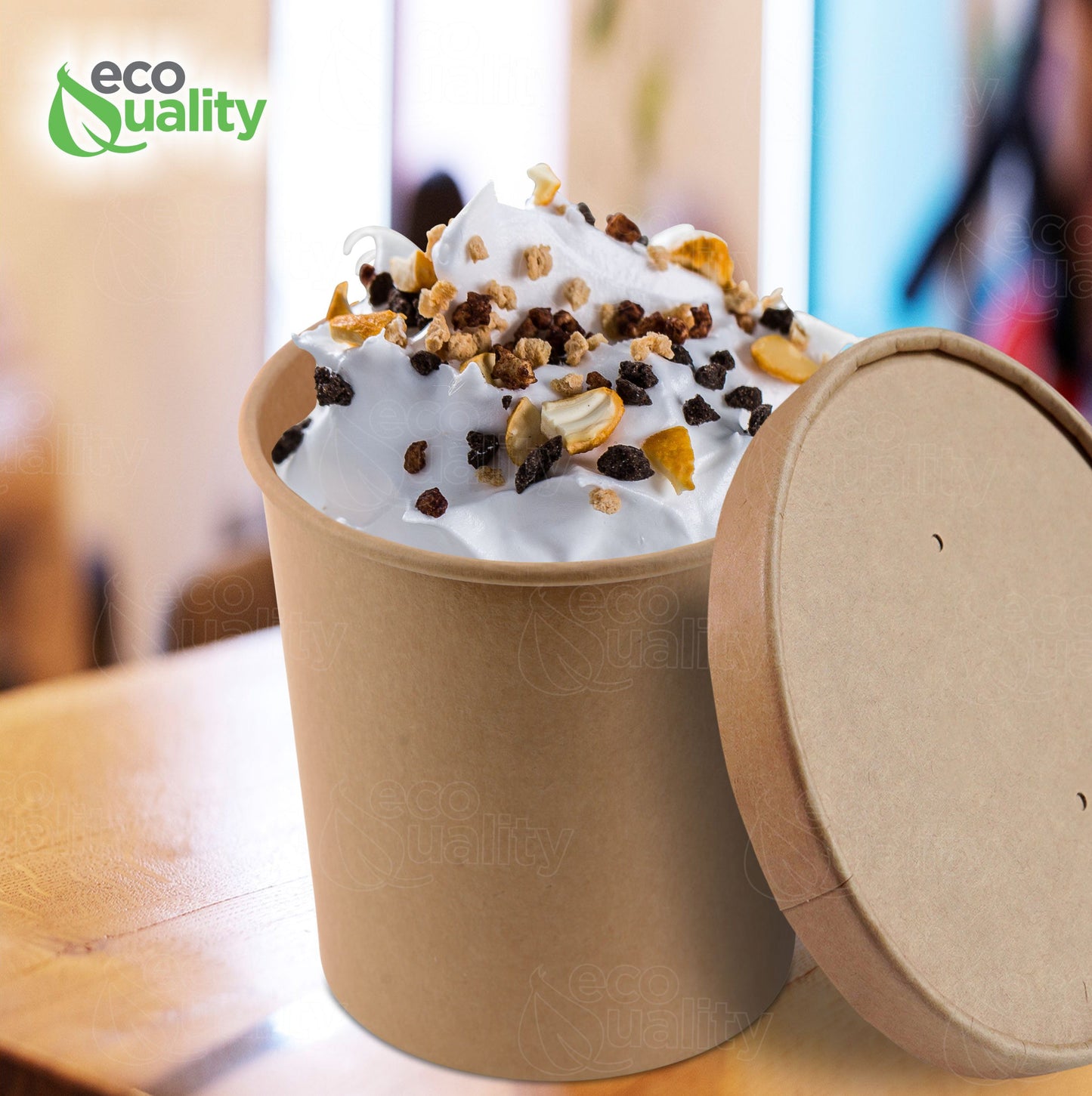 26oz Disposable Kraft Paper Food Soup Cup with Paper Vented Lid