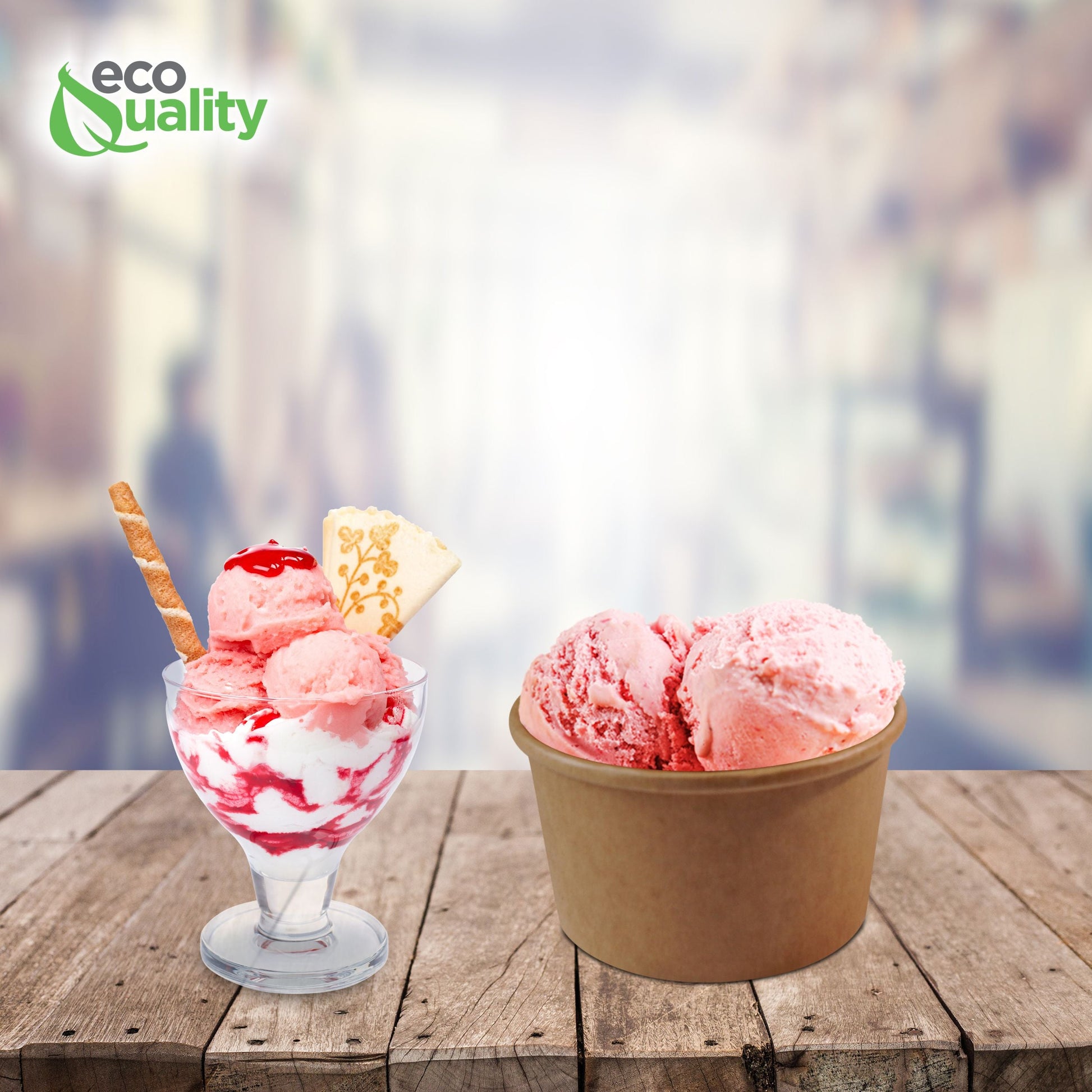 Ice cream soup yogurt cups Take out food container Nyc Restaurant cafe shop office home disposable catering supplies kraft Paper heavy duty strong sturdy leak free proof bulk economical wholesale ecoquality Ecofriendly compostable biodegradable 12 oz 12 ounces