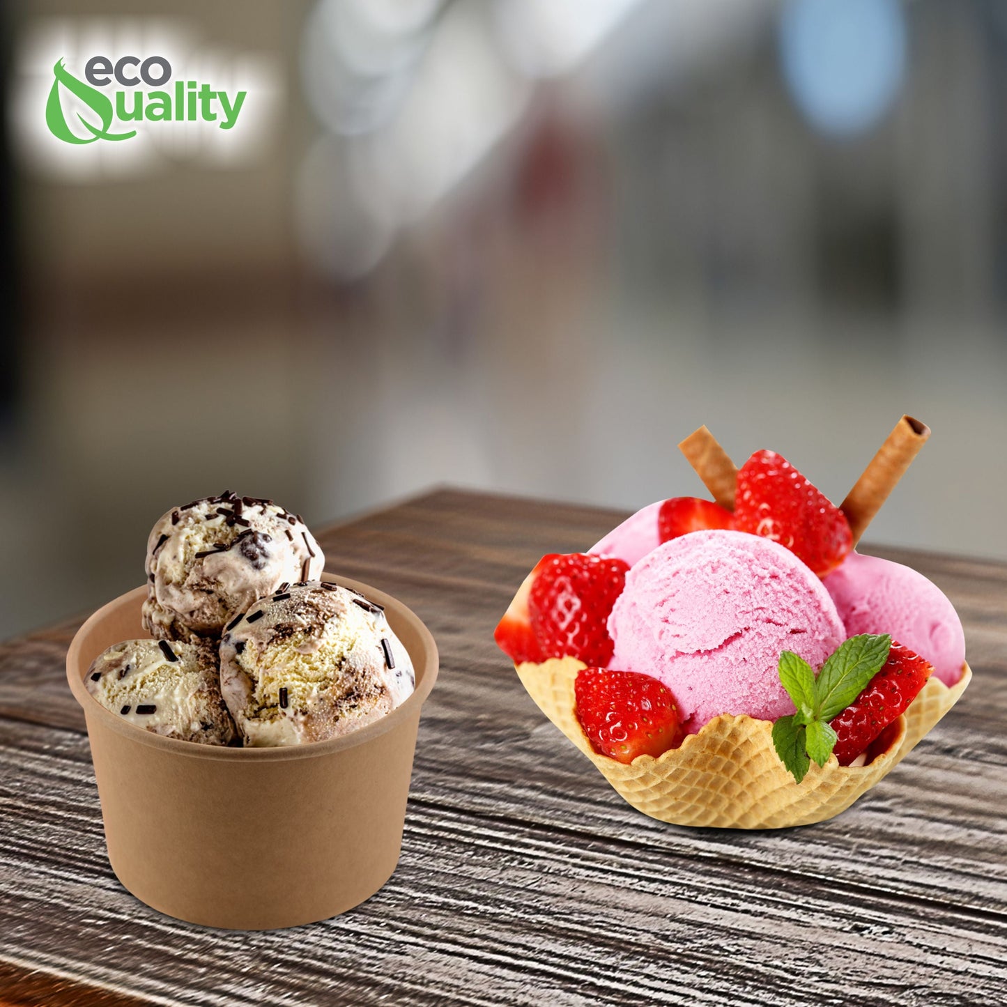 Ice cream soup yogurt cups Take out food container Nyc Restaurant cafe shop office home disposable catering supplies kraft Paper heavy duty strong sturdy leak free proof bulk economical wholesale ecoquality Ecofriendly compostable biodegradable
