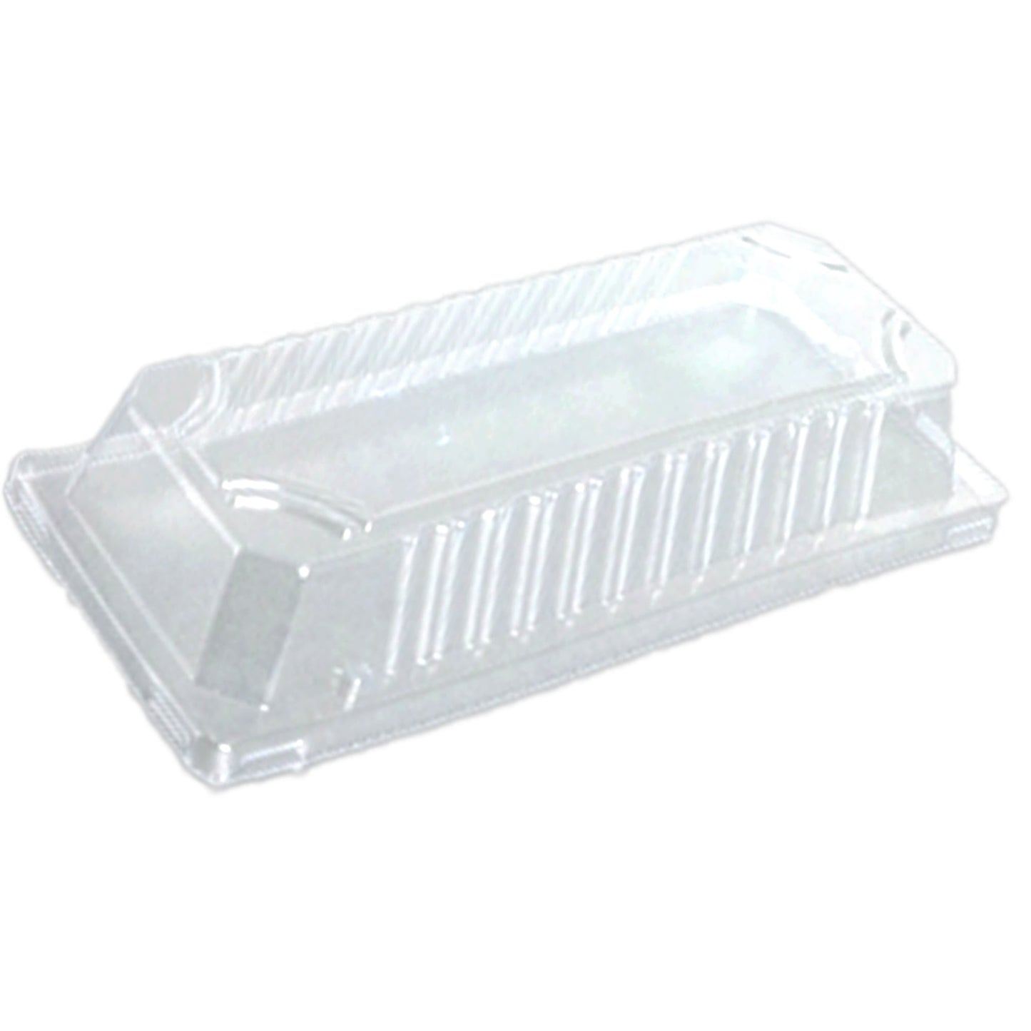 TZ-0.6 Disposable Clear Recycled PET Lids for Black Sakura Trays  6 3/8" X 3 1/2" X 1 1/8"