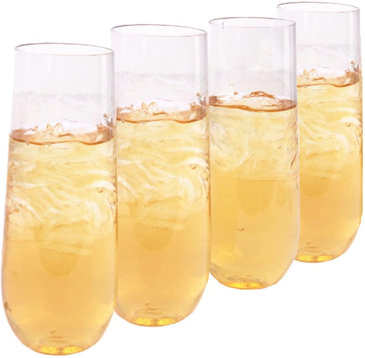 EcoQuality Fancy Stemless Clear Disposable Plastic Champagne Flute Glass 9oz