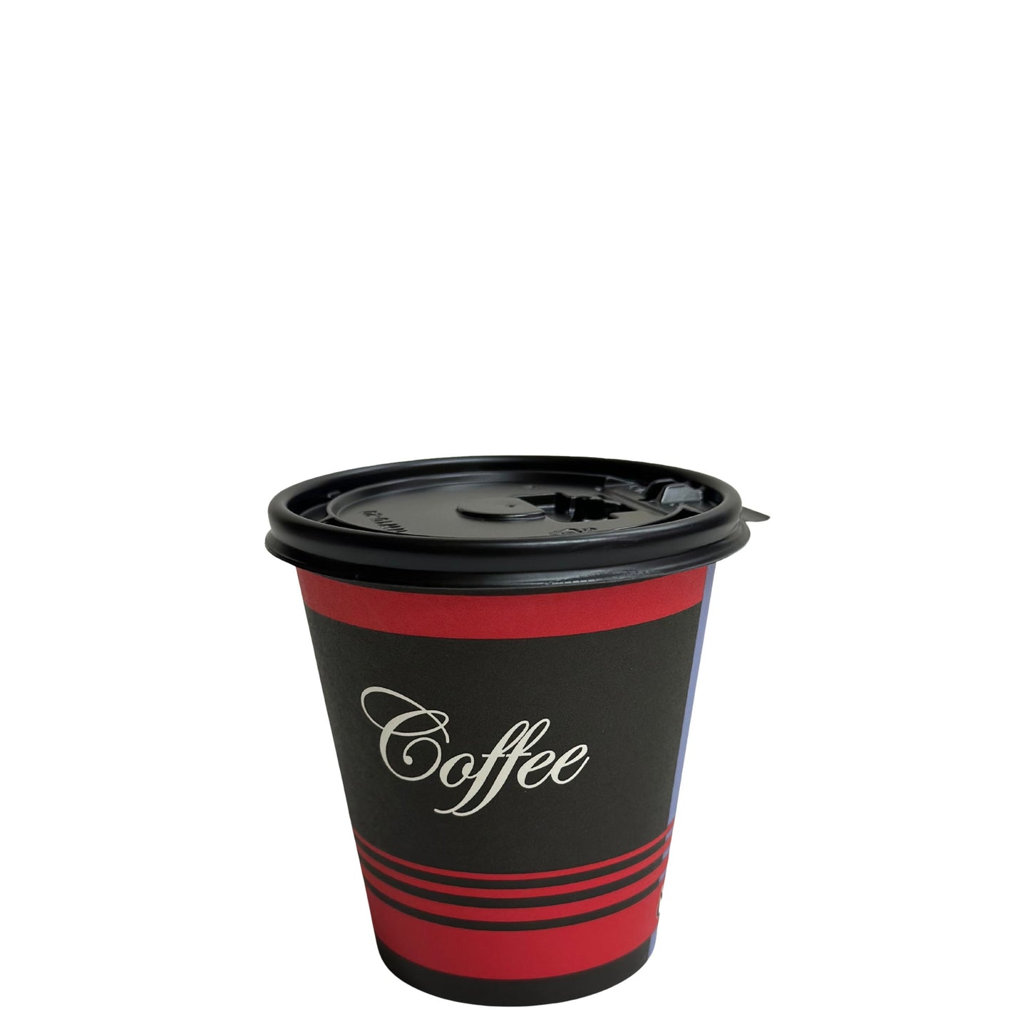 Black & Red Design Disposable Paper Coffee Cups with Black Flat Lids