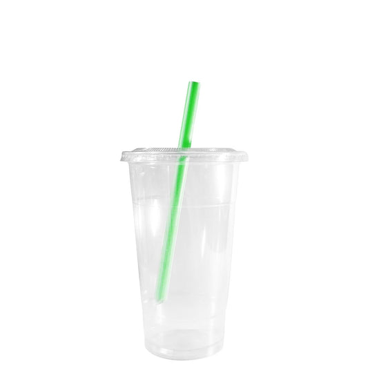 10oz Disposable Pet Clear Plastic Smoothie Cups with Clear Flat Lids and Color Straws